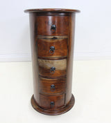 Solid Hardwood Drum Chest of Drawers / Side Cabinet - Slim and Narrow