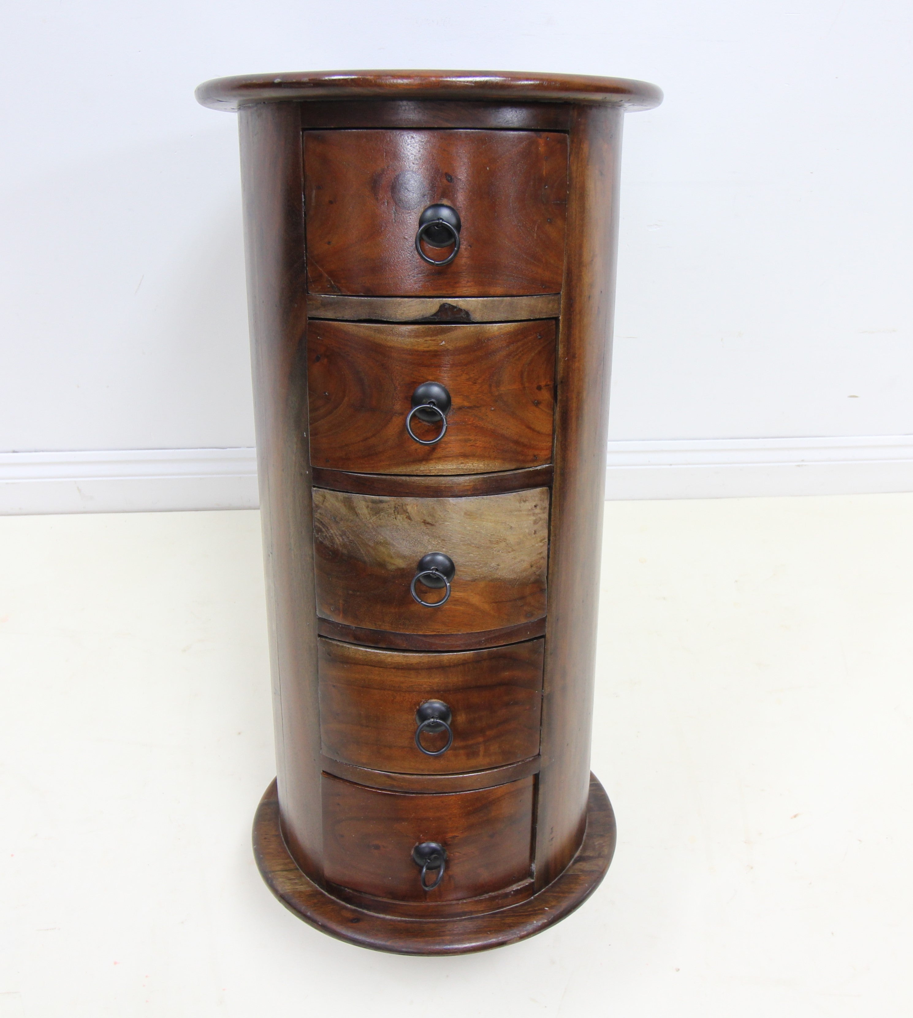 Solid Hardwood Drum Chest of Drawers / Side Cabinet - Slim and Narrow