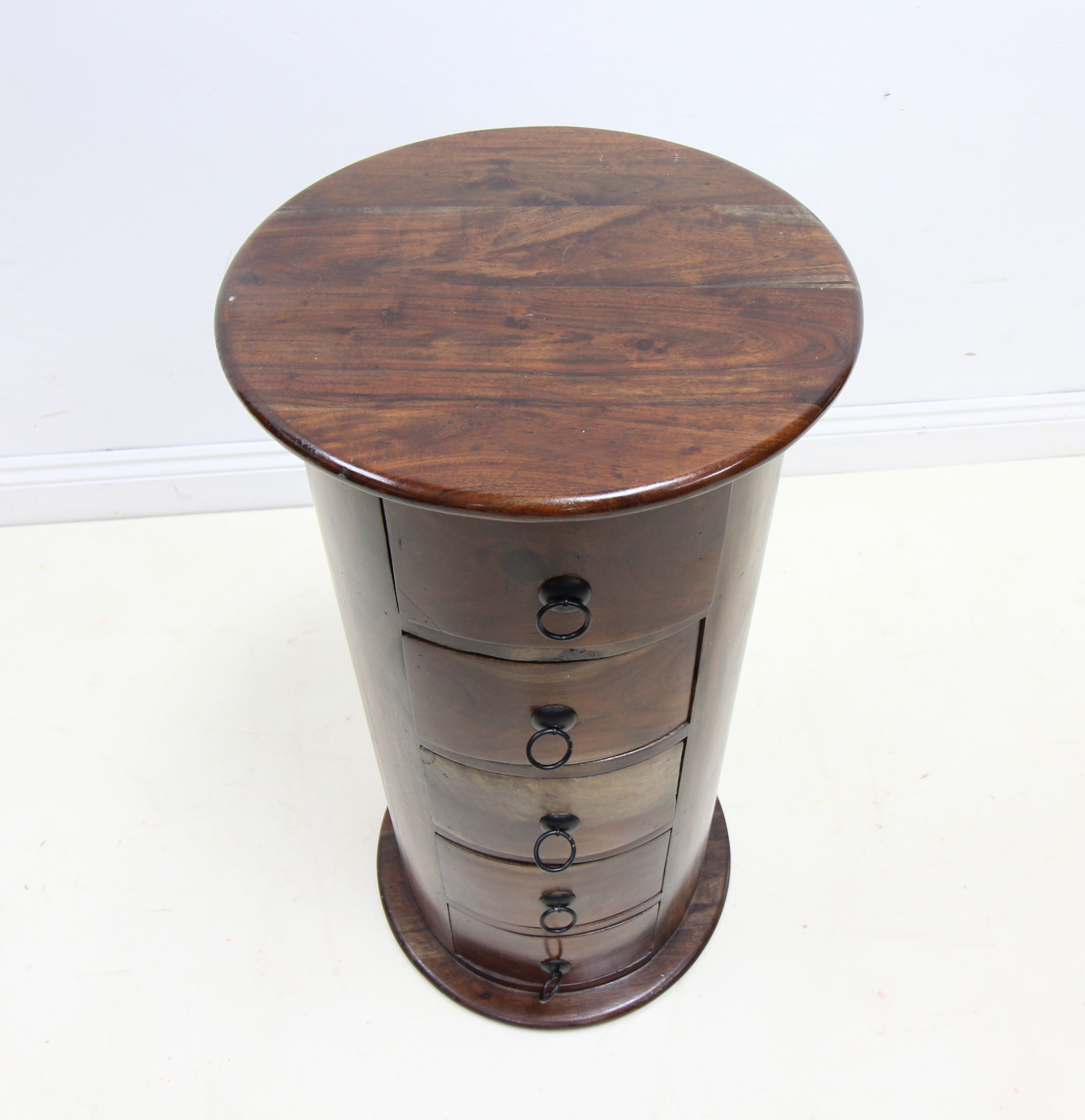 Solid Hardwood Drum Chest of Drawers / Side Cabinet - Slim and Narrow