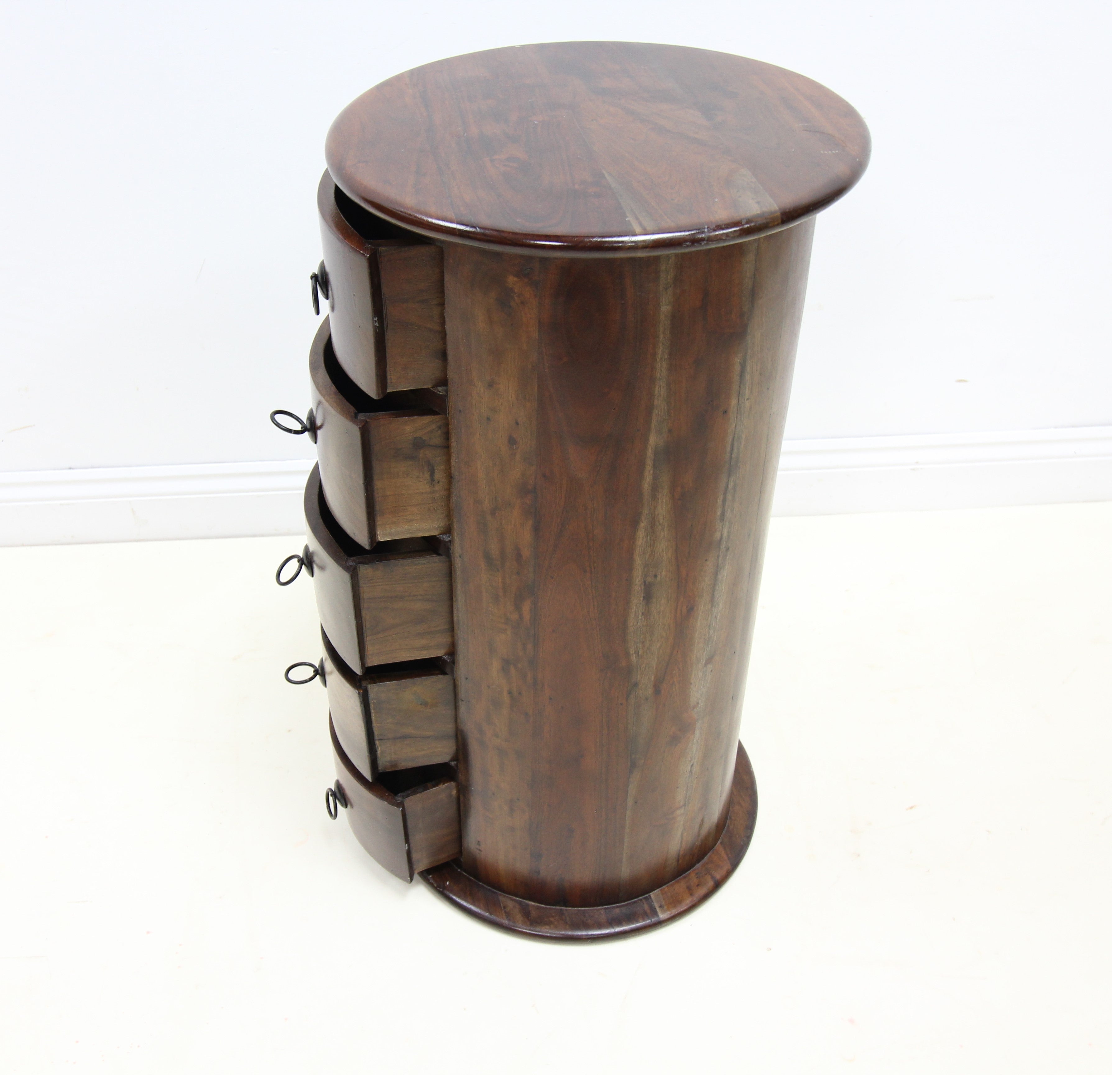 Solid Hardwood Drum Chest of Drawers / Side Cabinet - Slim and Narrow