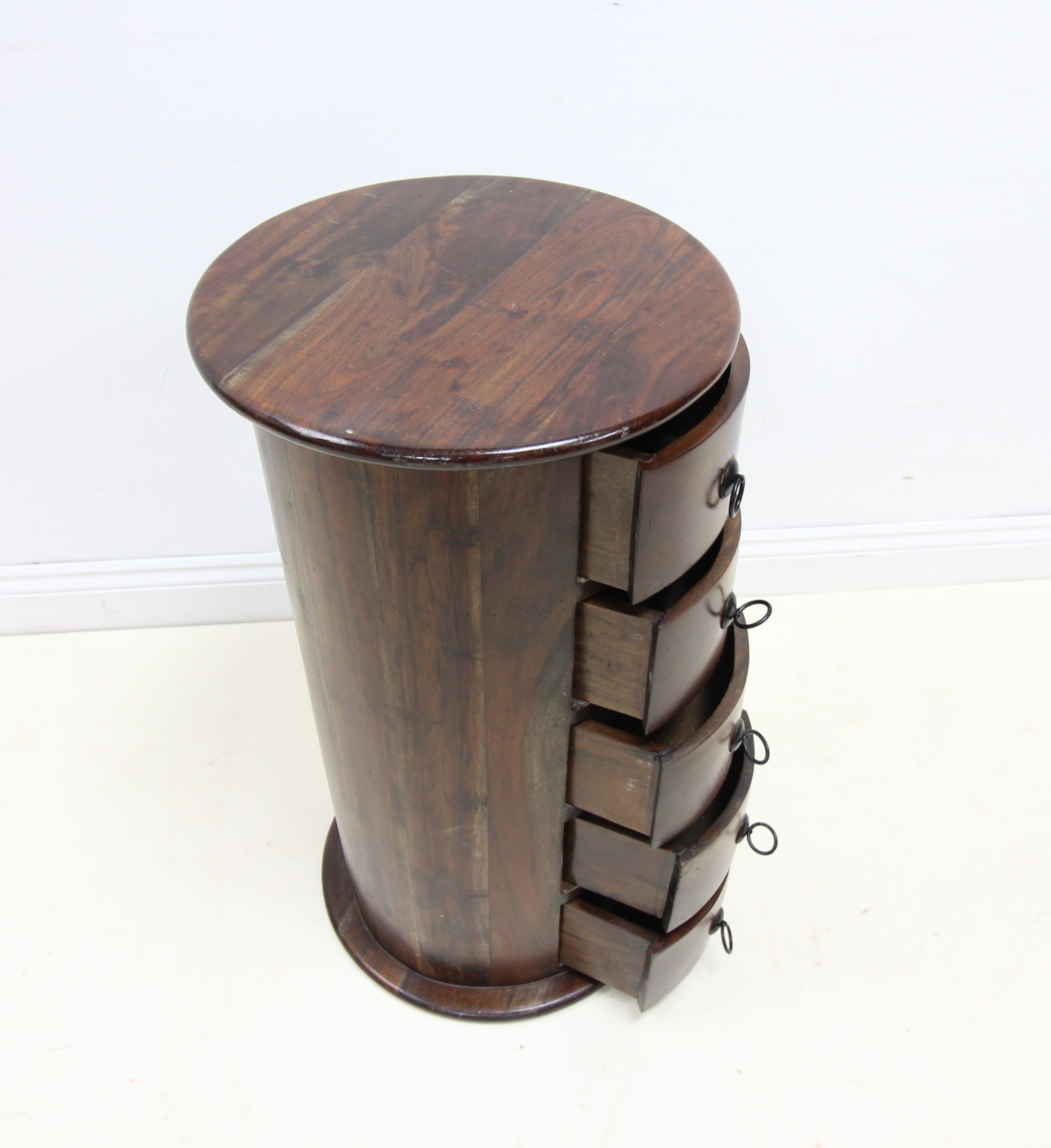 Solid Hardwood Drum Chest of Drawers / Side Cabinet - Slim and Narrow