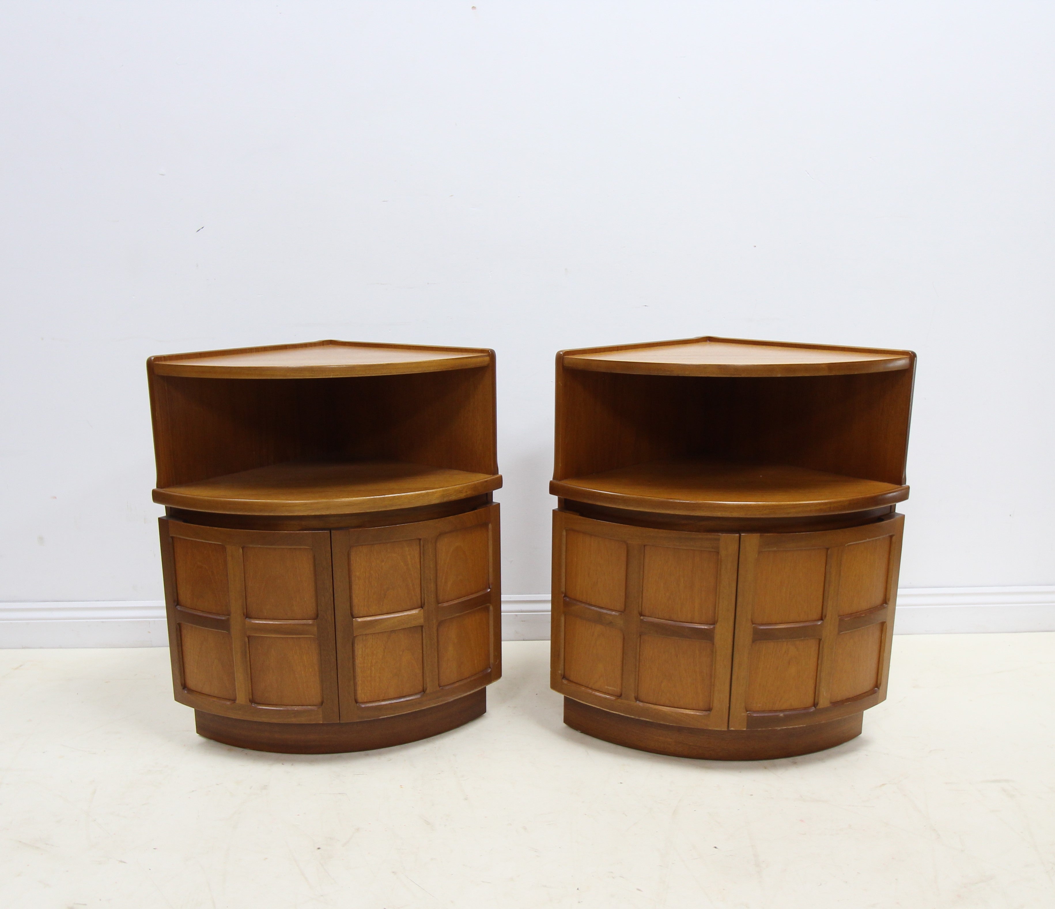 Stylish pair of mid-century Nathan teak corner units or Bedside Cabinets
