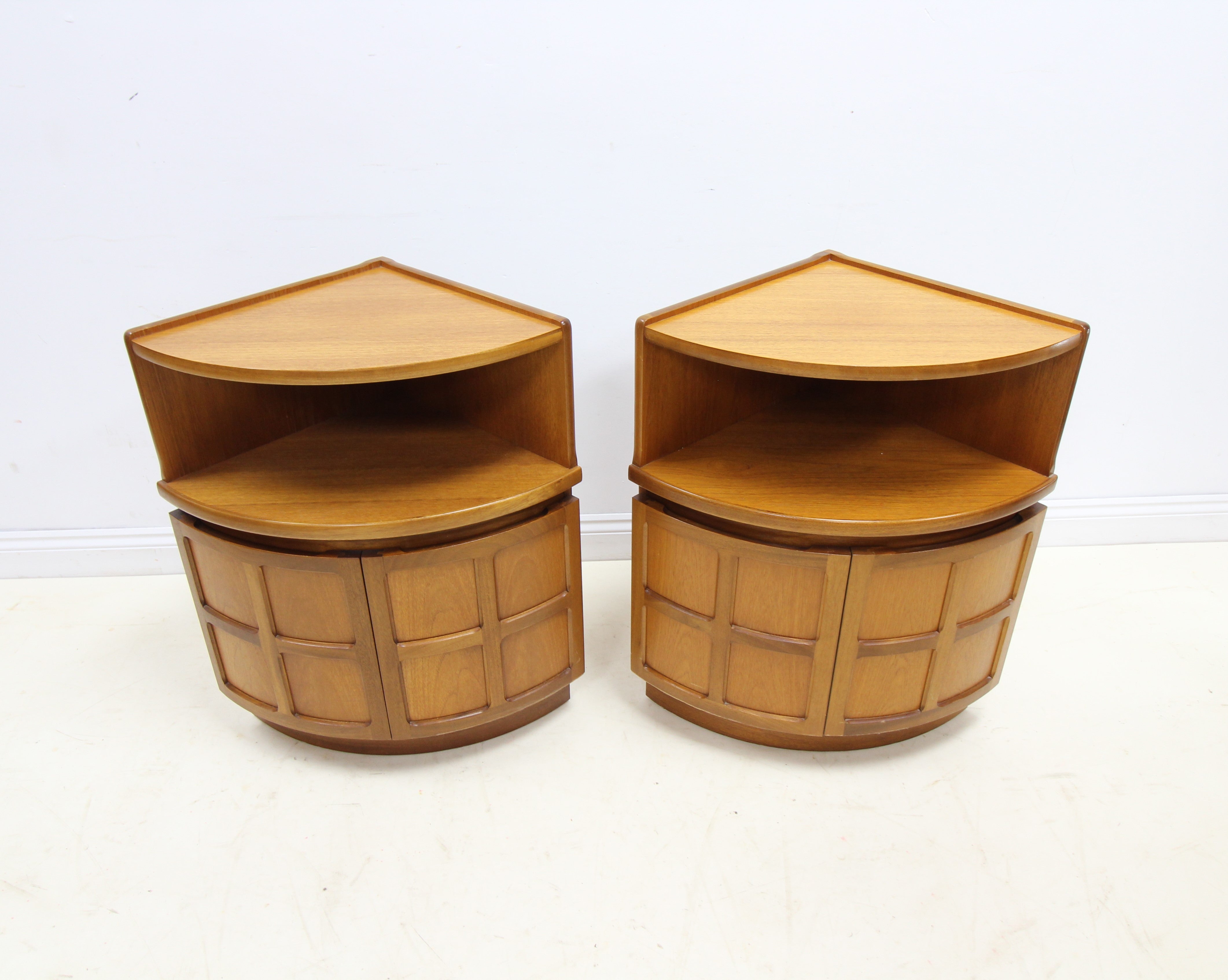 Stylish pair of mid-century Nathan teak corner units or Bedside Cabinets