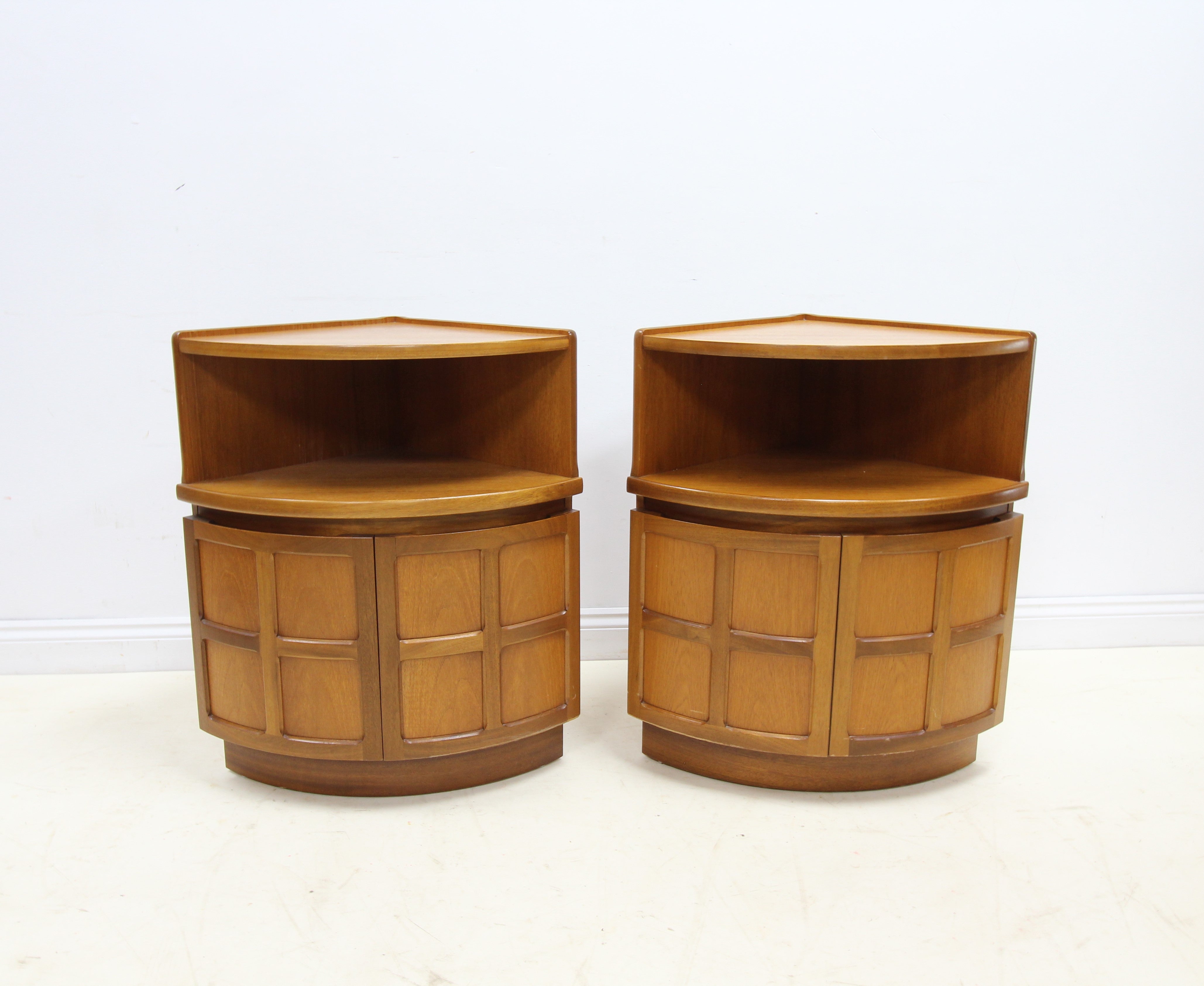 Stylish pair of mid-century Nathan teak corner units or Bedside Cabinets