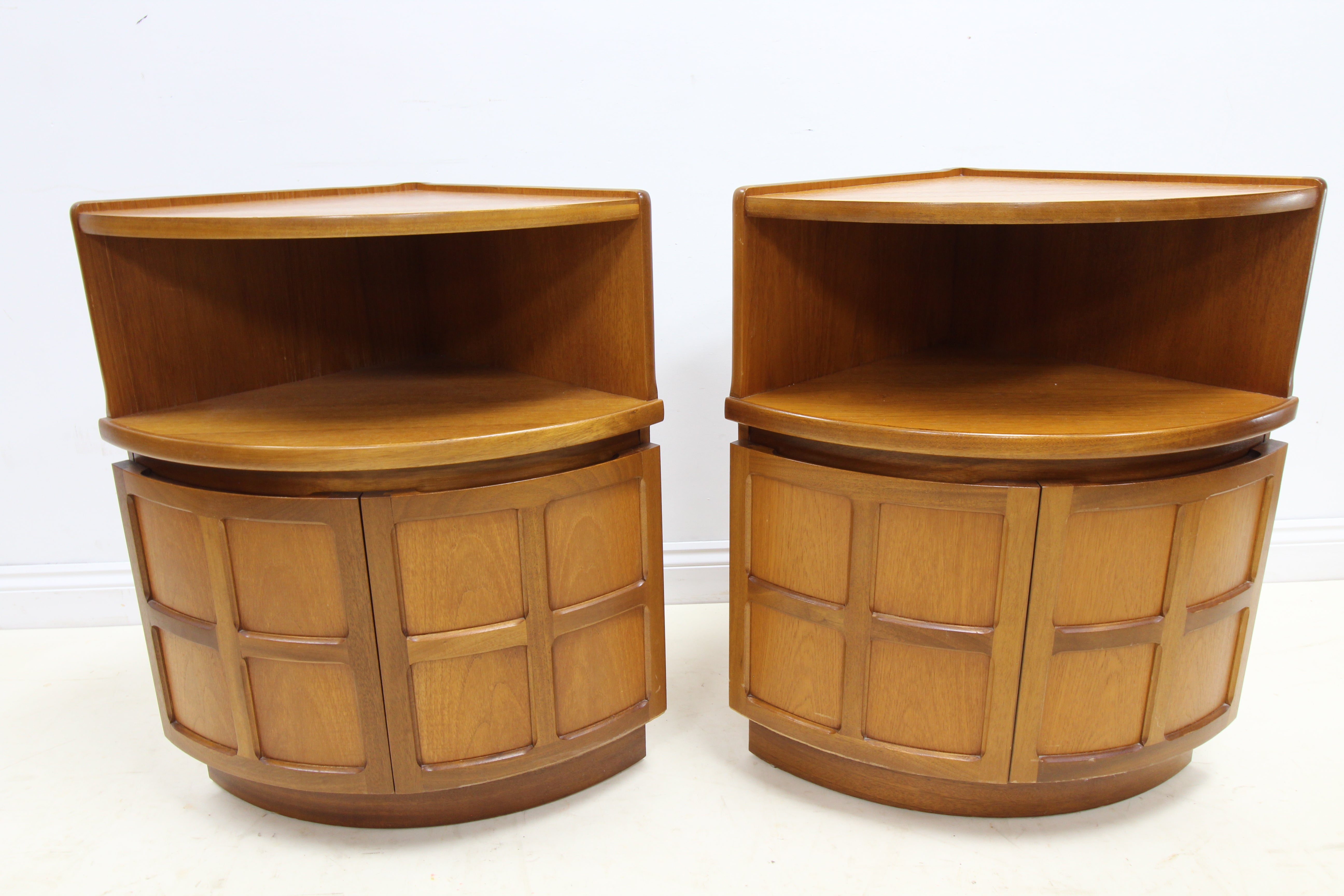 Stylish pair of mid-century Nathan teak corner units or Bedside Cabinets