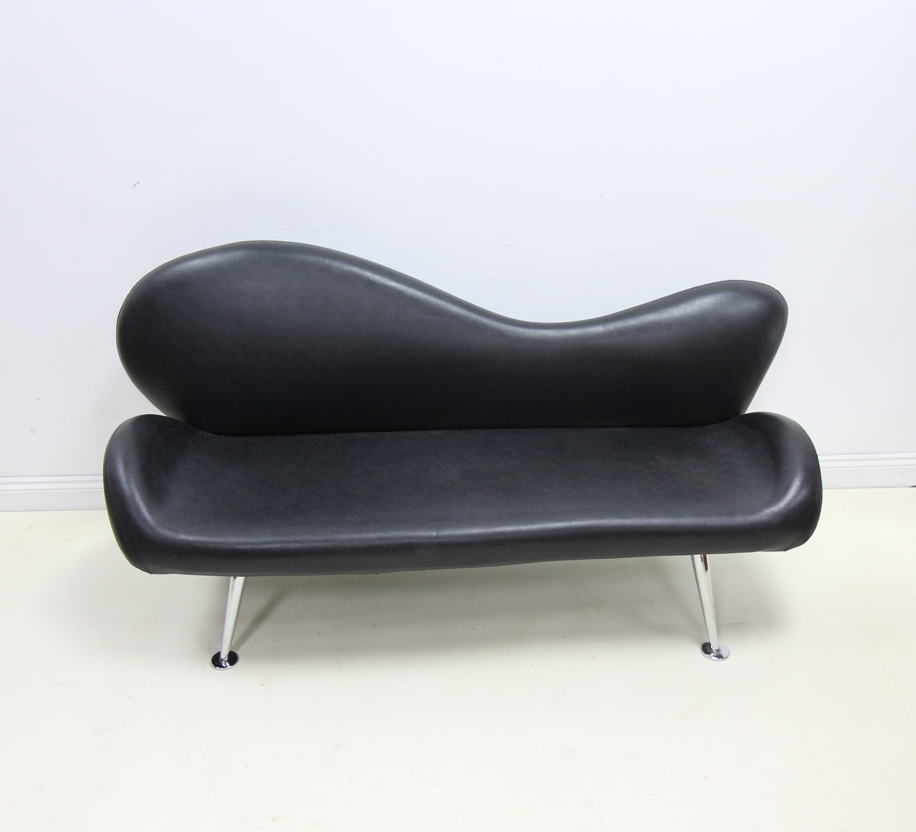 Modern Retro Style Sofa in Black Leatherette