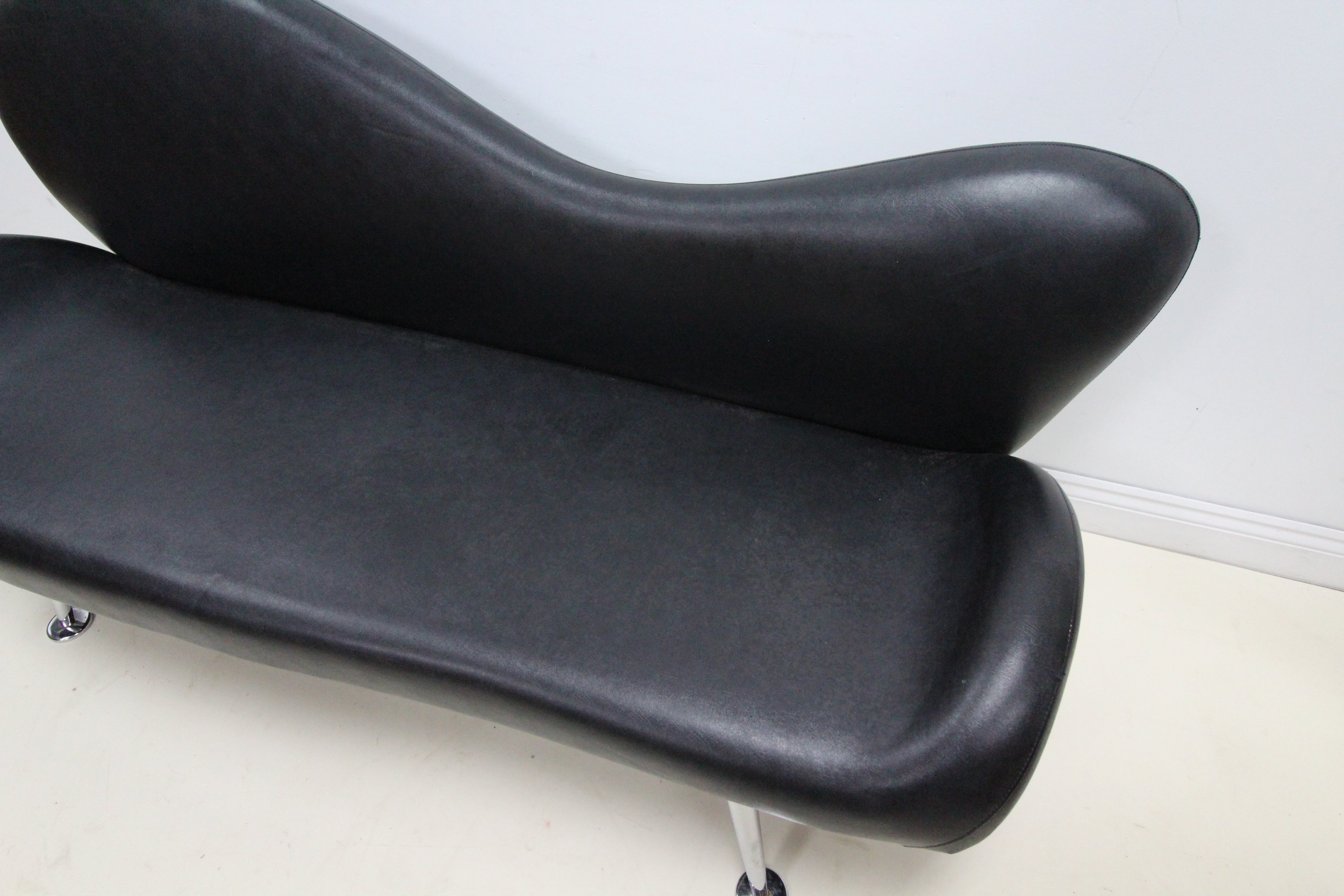 Modern Retro Style Sofa in Black Leatherette