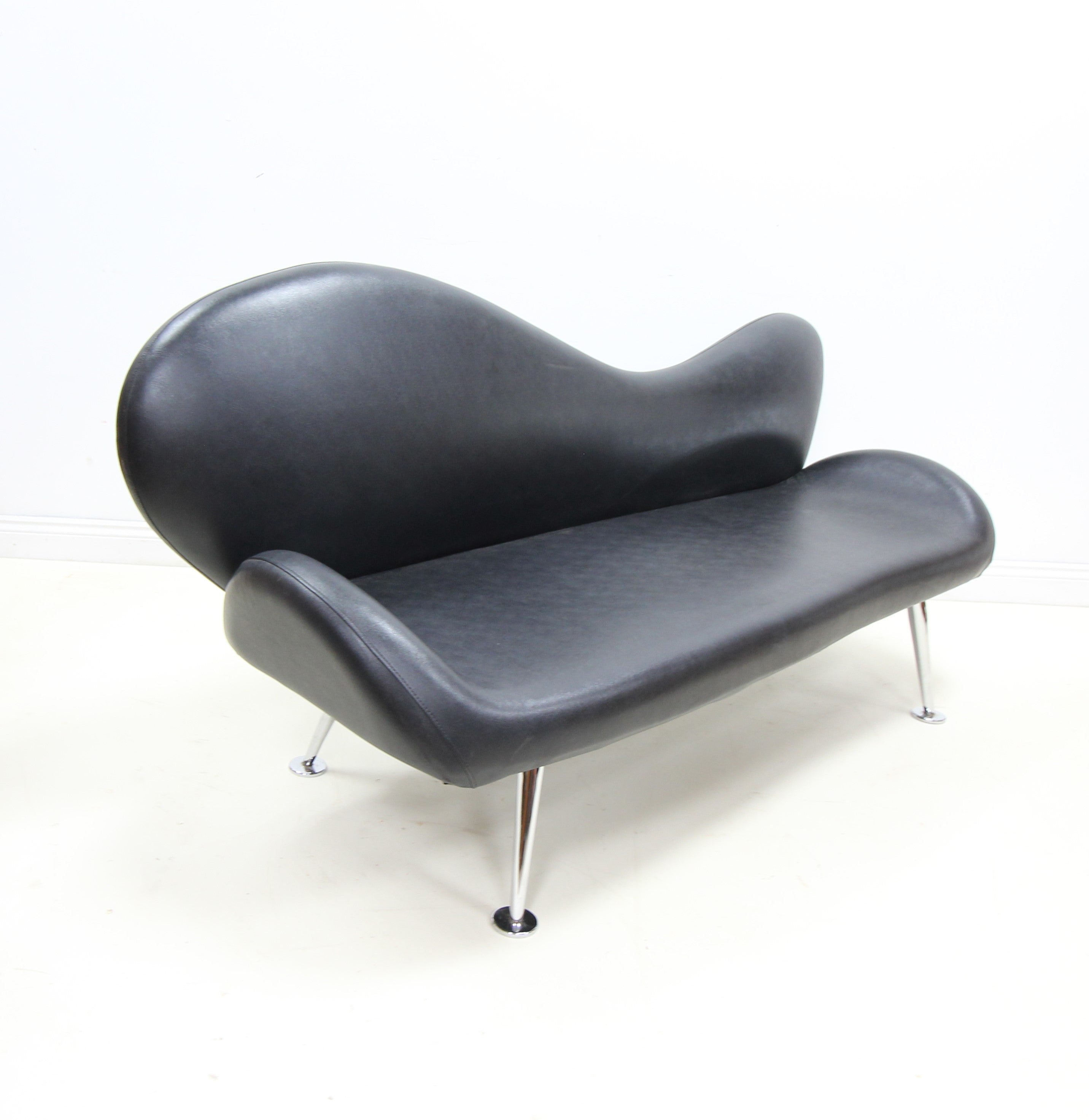Modern Retro Style Sofa in Black Leatherette