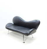 Modern Retro Style Sofa in Black Leatherette