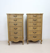 Pair of French Style Rustic Solid Wood Tallboy Chest Of Drawers
