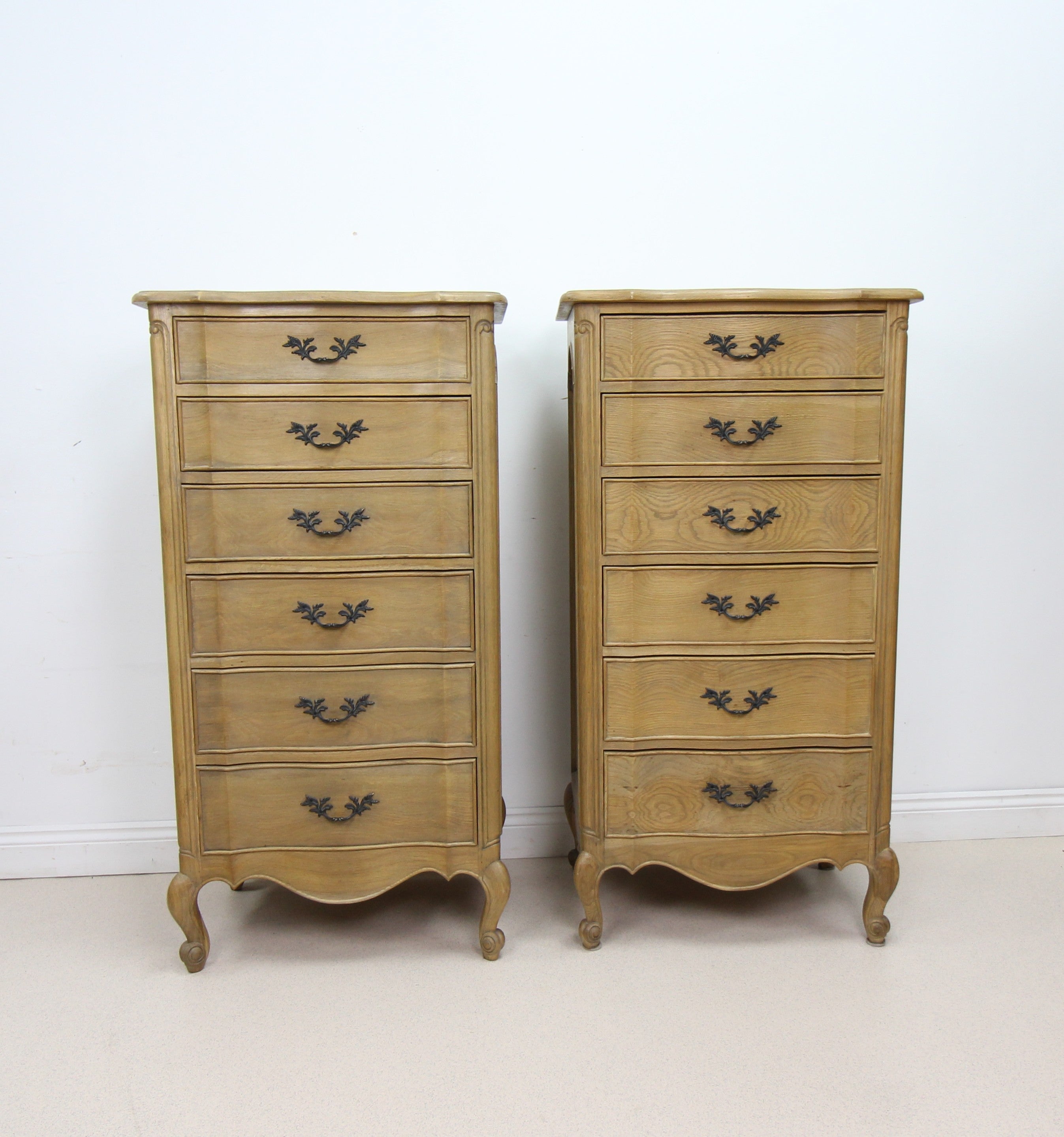 Pair of French Style Rustic Solid Wood Tallboy Chest Of Drawers