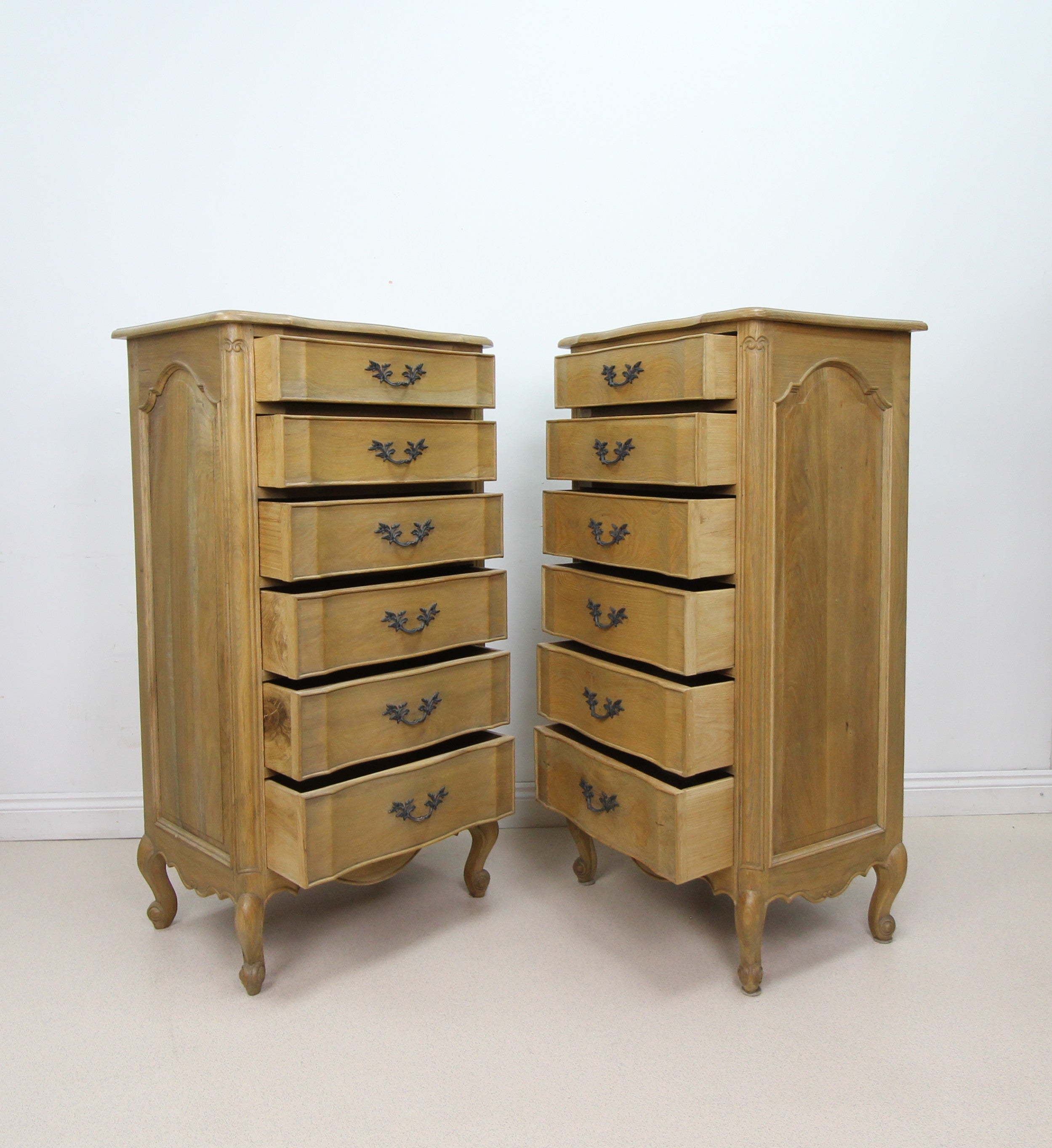 Pair of French Style Rustic Solid Wood Tallboy Chest Of Drawers