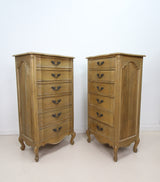 Pair of French Style Rustic Solid Wood Tallboy Chest Of Drawers