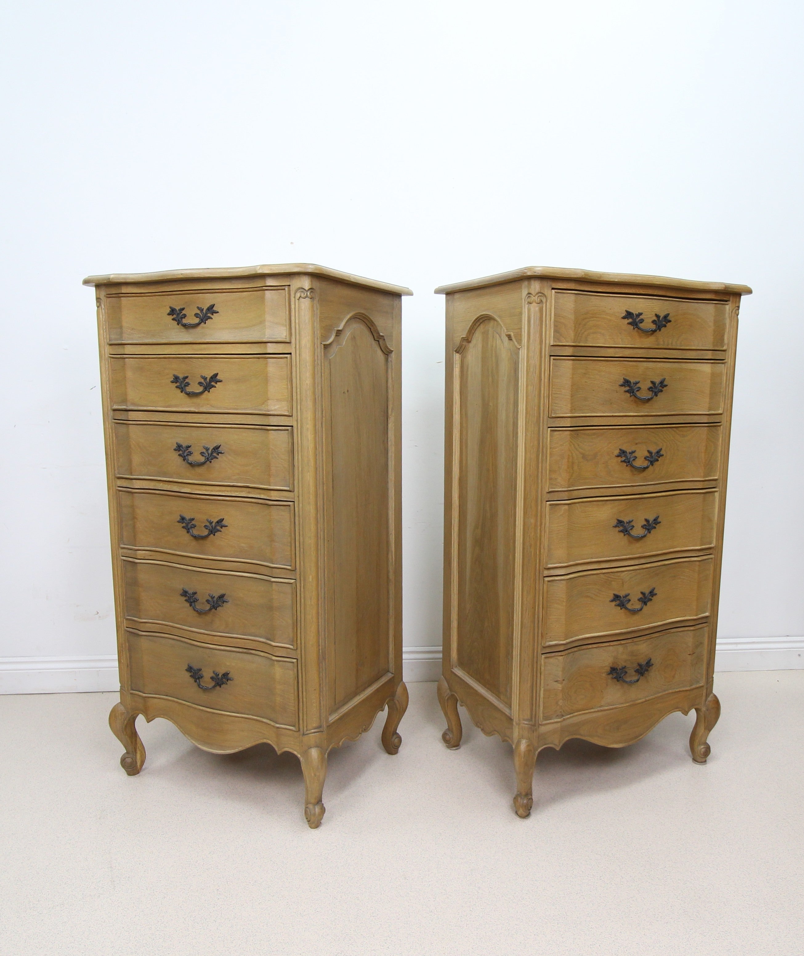 Pair of French Style Rustic Solid Wood Tallboy Chest Of Drawers