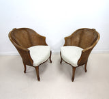 Pair of French style Bergere Caned Chairs with a Upholstered Seats