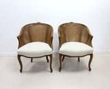 Pair of French style Bergere Caned Chairs with a Upholstered Seats