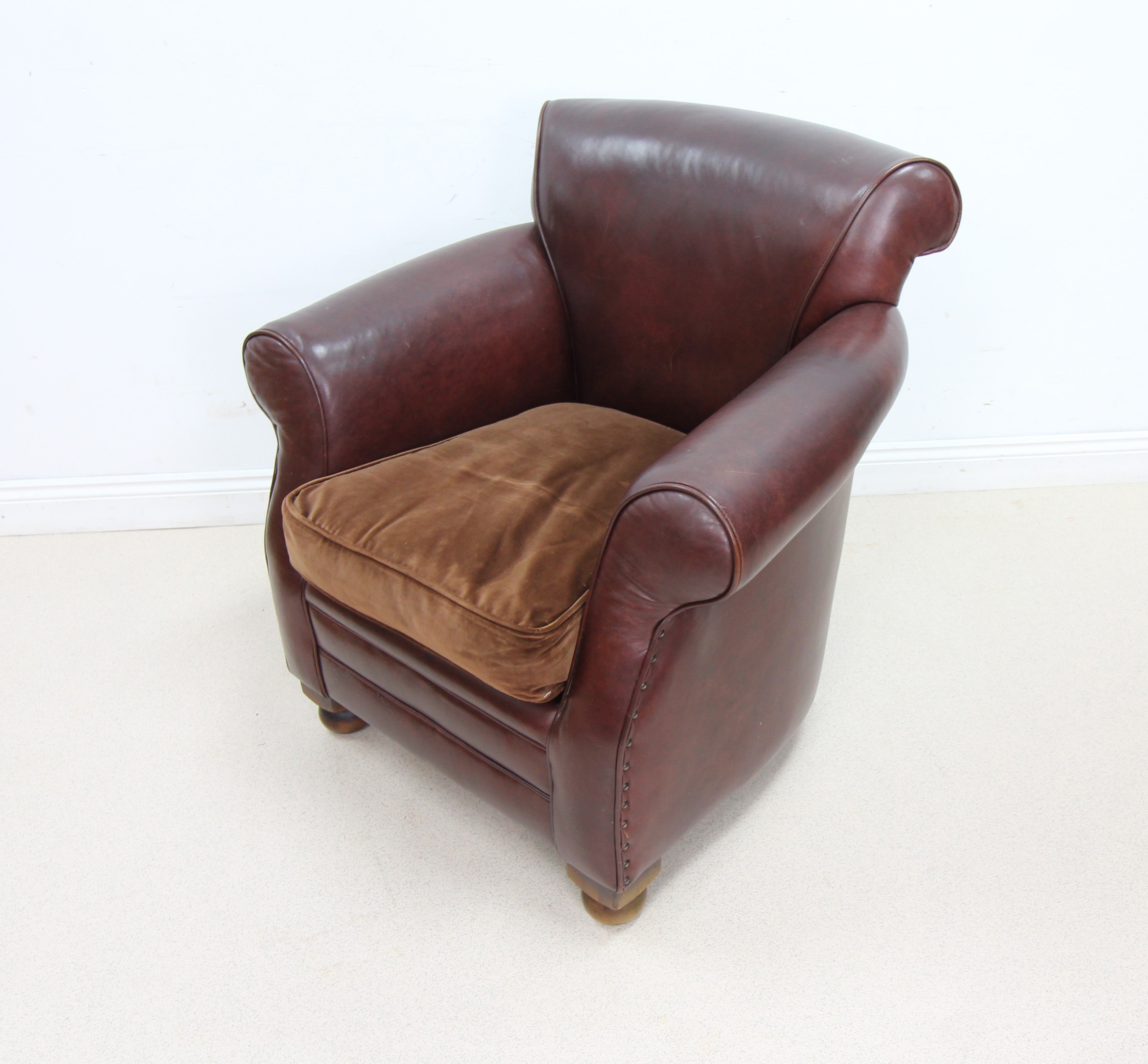 Quality Brown Leather with Fabric Cushion Chair Armchair - Tetrad Keats ?
