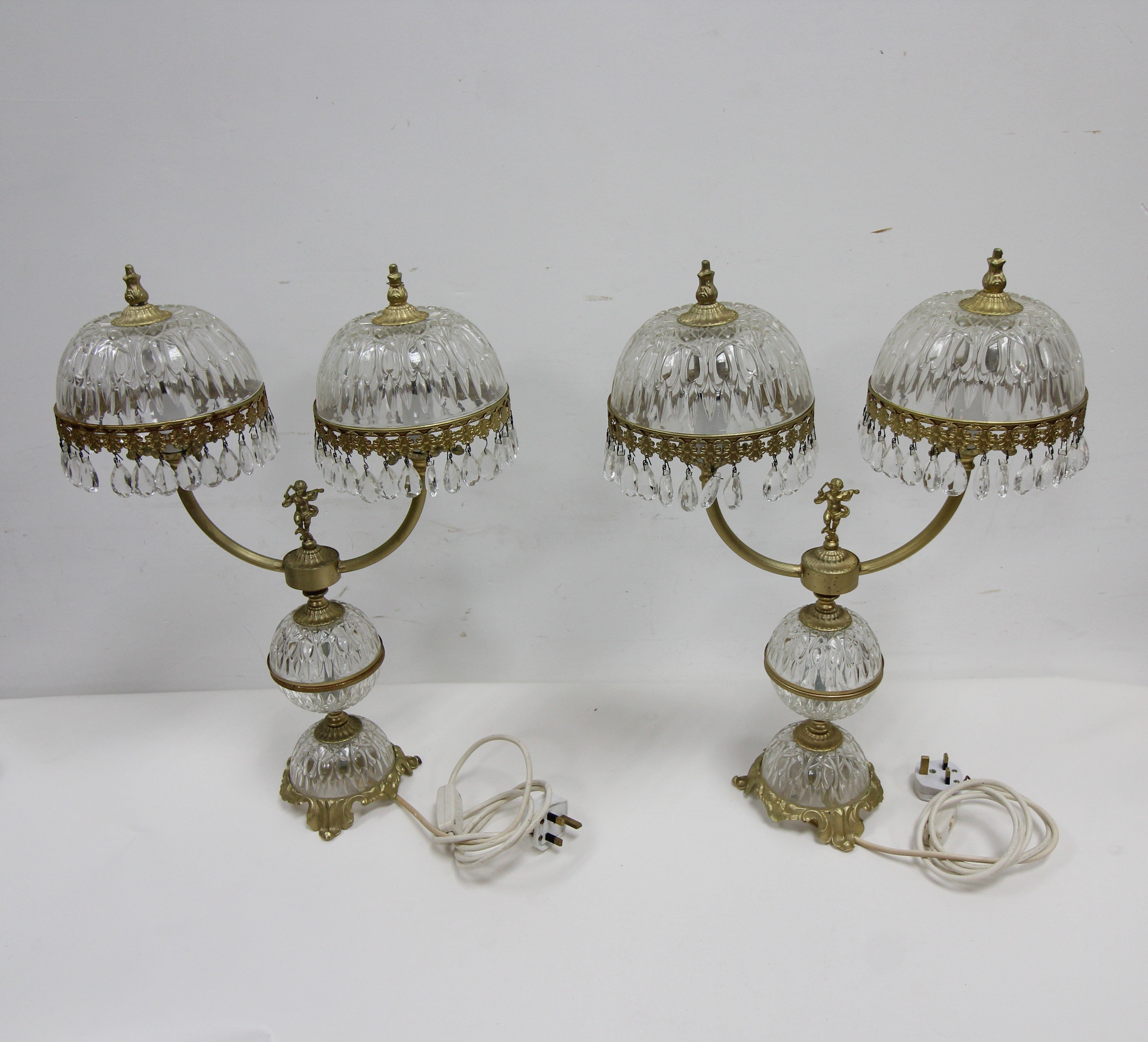 Elegant Italian Style Crystal & Cherub Table Lamp