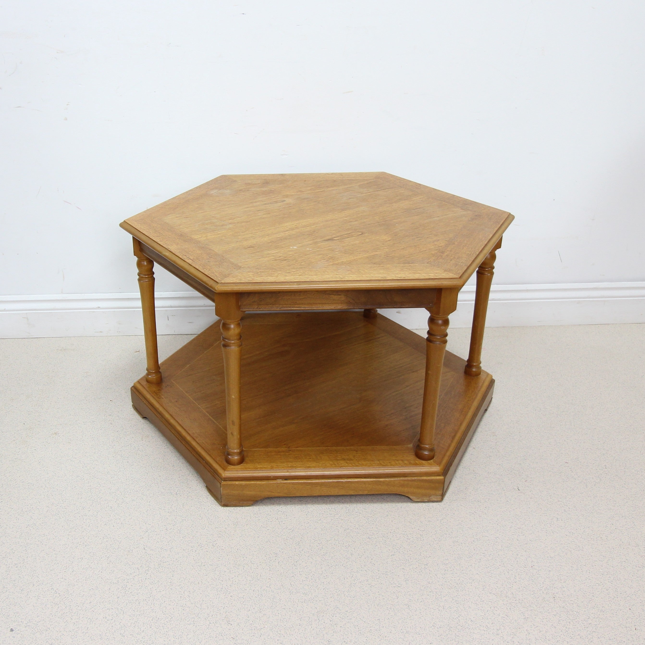 Vintage Hexagonal Teak Coffee Table With Undershelf
