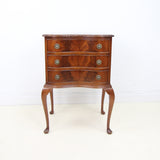 Small Mahogany Veneered Serpentine Front 3 drawer Chest of drawers