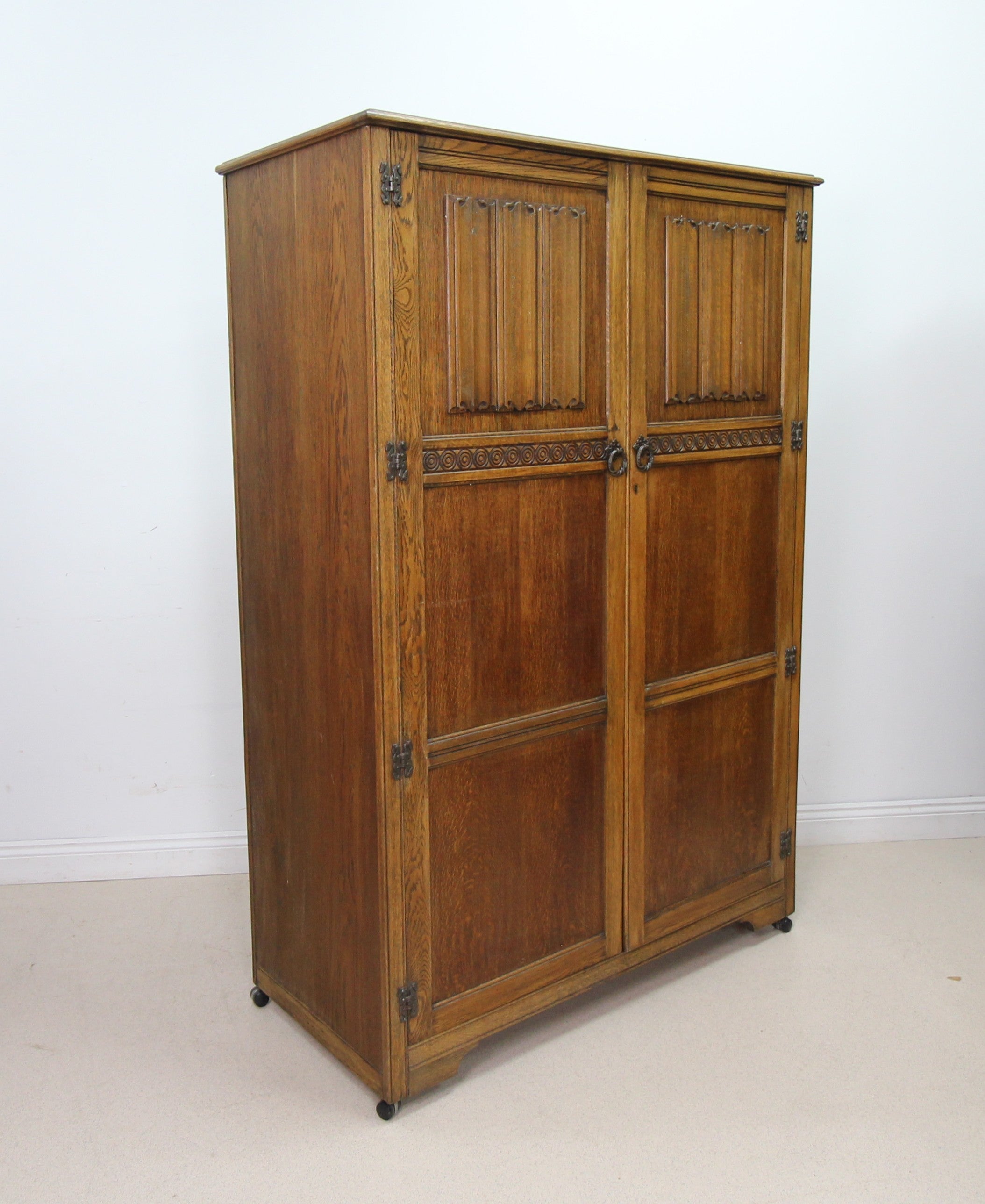 Vintage Old Charm Style Carved Oak Double Wardrobe