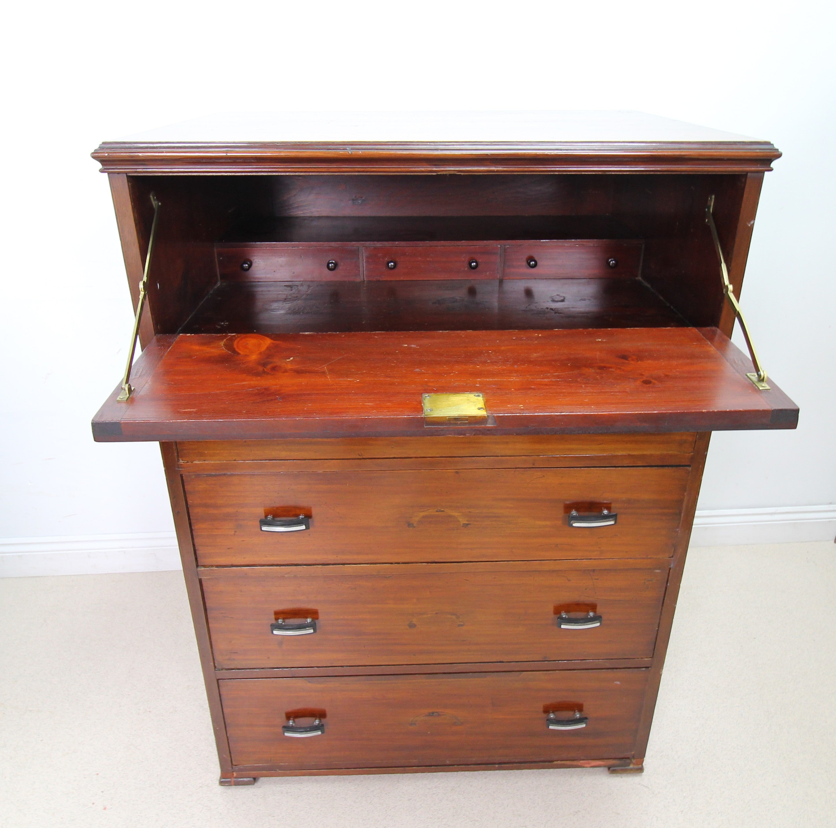 Large Art Deco Mahogany Secretaire Chest Of Drawers