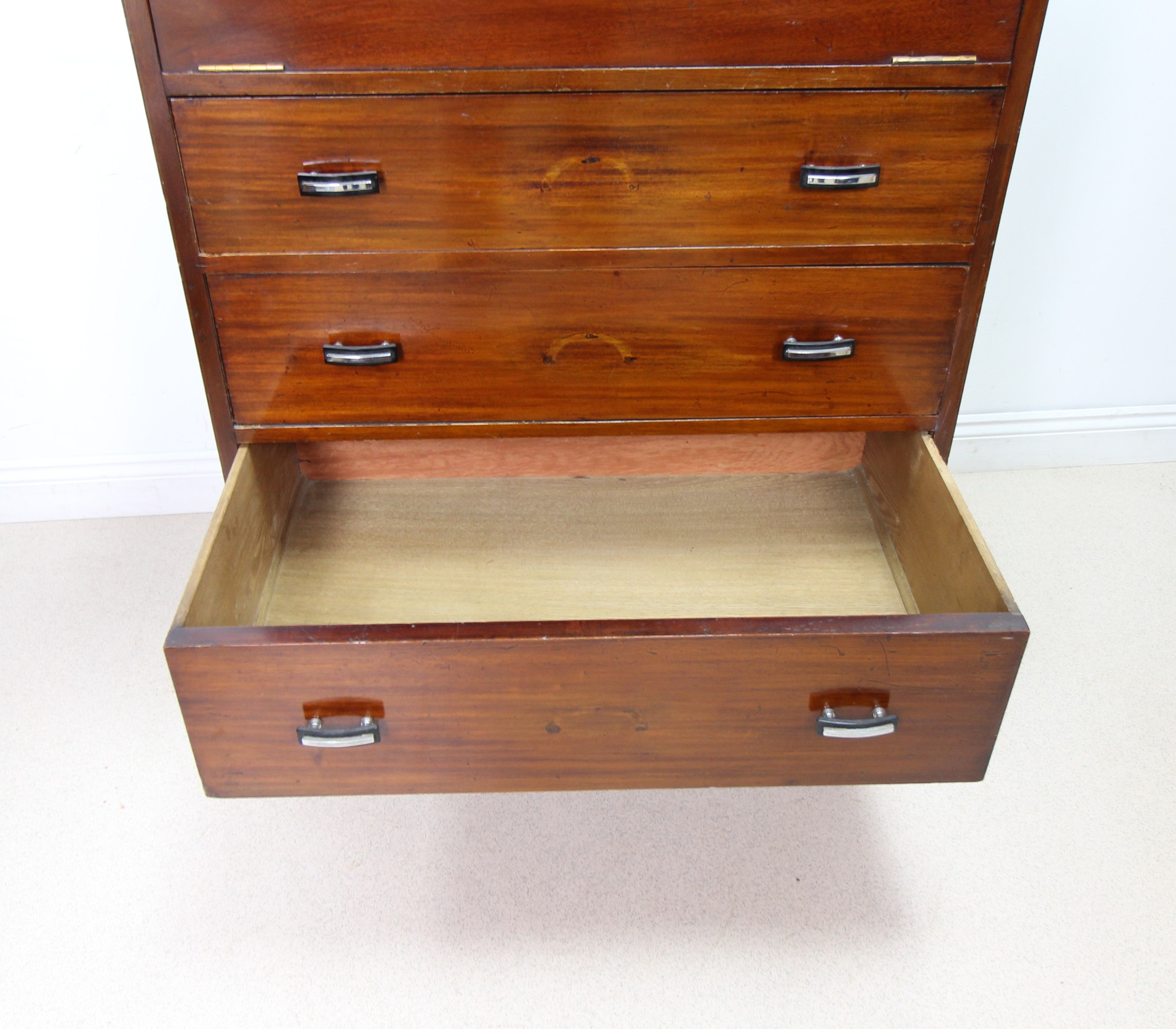 Large Art Deco Mahogany Secretaire Chest Of Drawers