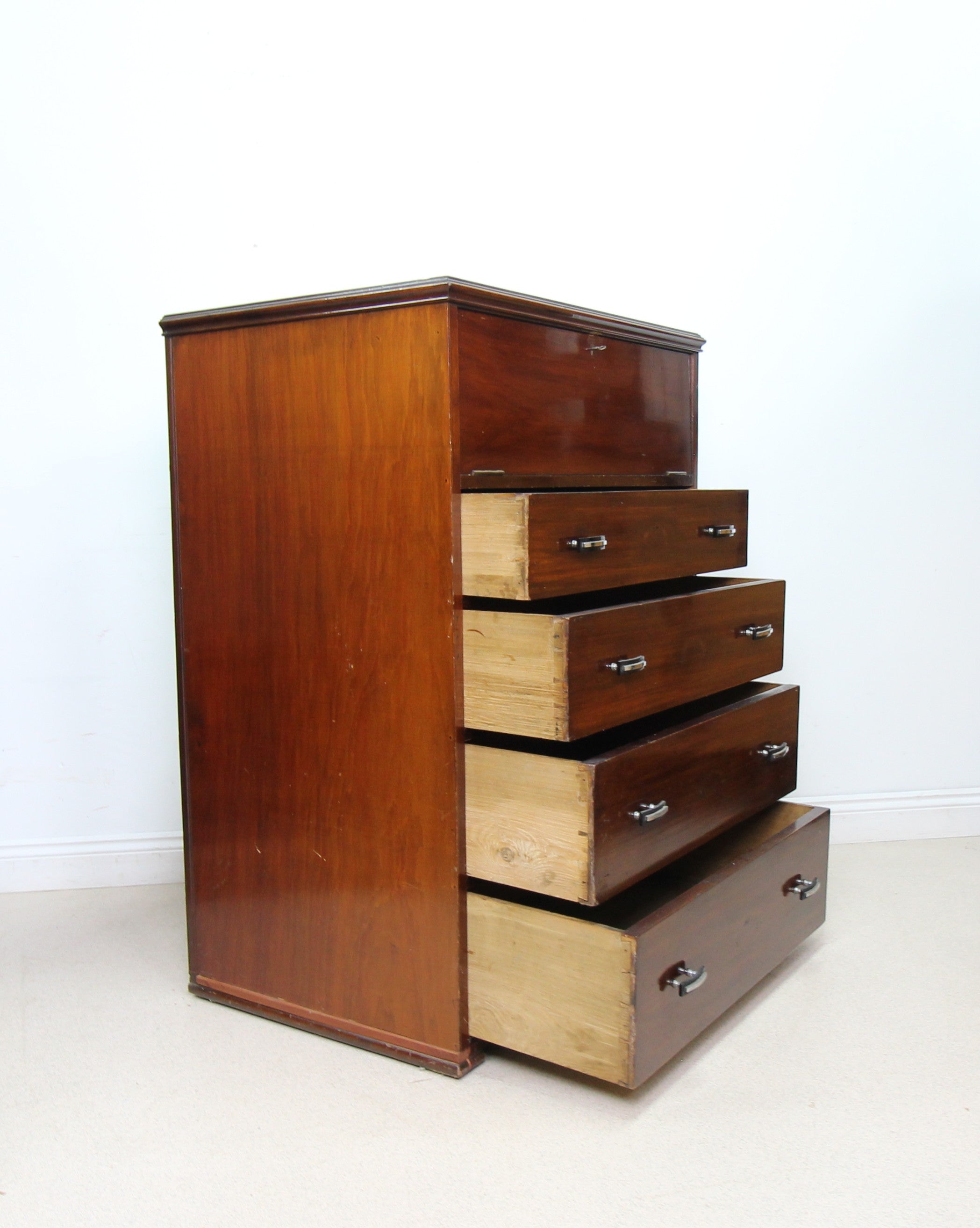 Large Art Deco Mahogany Secretaire Chest Of Drawers