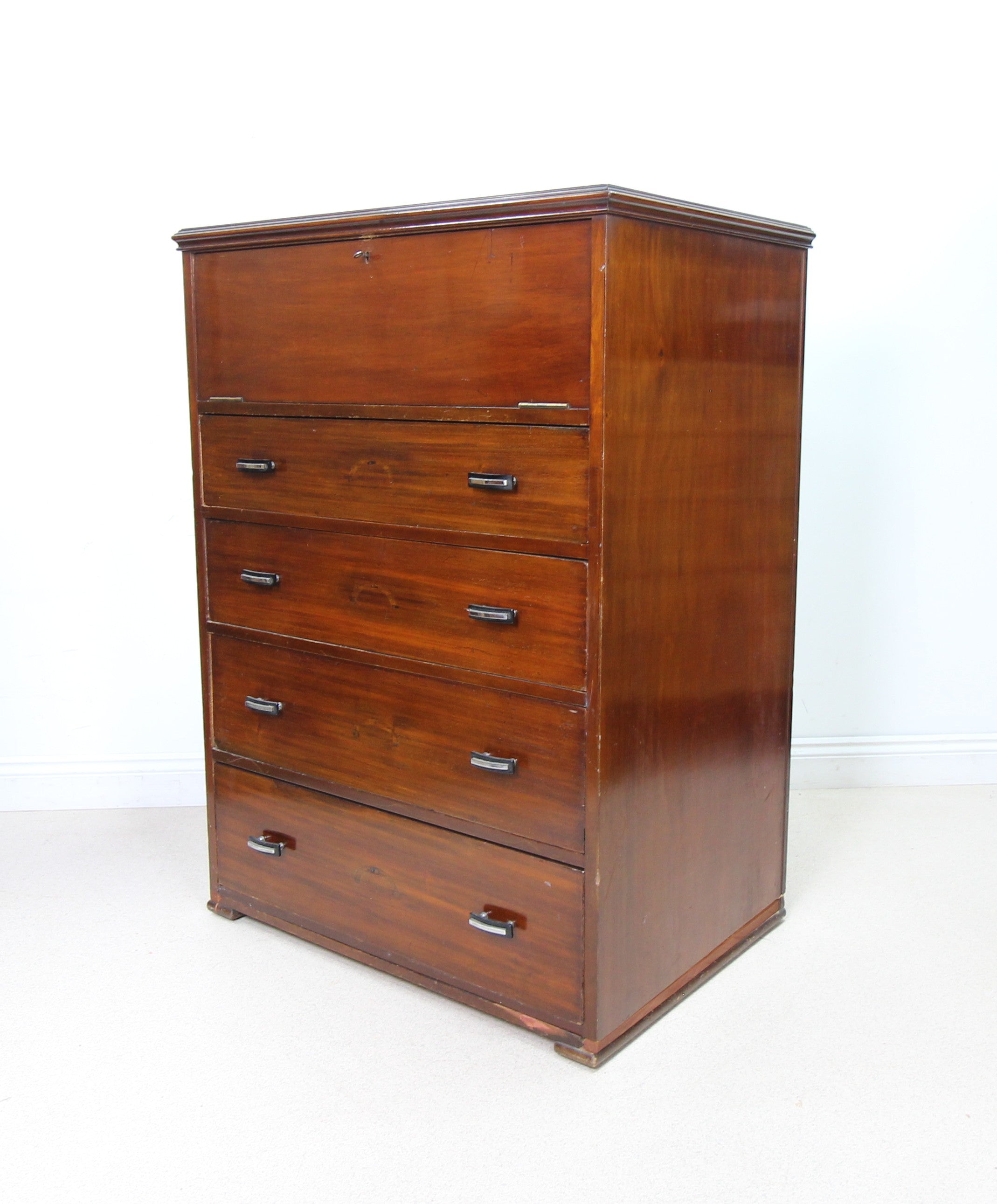 Large Art Deco Mahogany Secretaire Chest Of Drawers