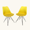 Set of 2 Yellow Eames-Inspired Shell Chairs with Cushioned Seats
