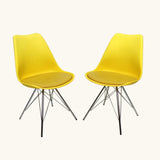 Set of 2 Yellow Eames-Inspired Shell Chairs with Cushioned Seats