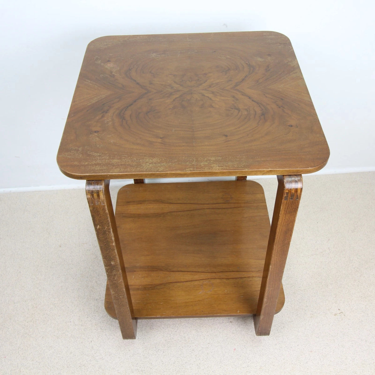 Art Deco Square Top Walnut Veneer Side Table