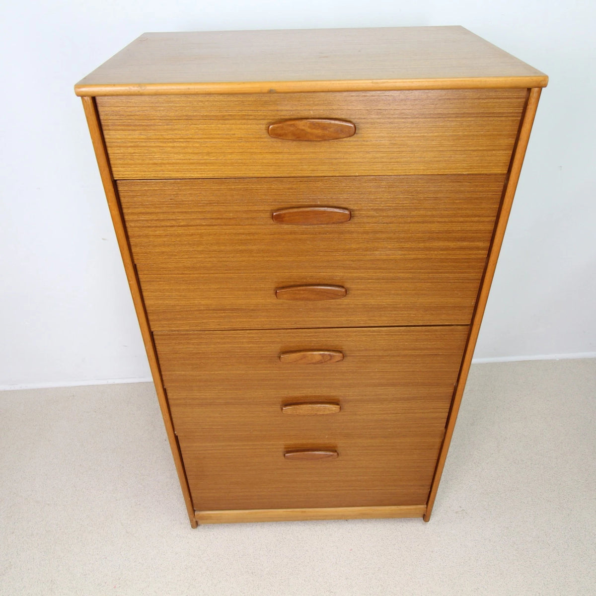 Mid Century Austinsuite Teak 6 Drawer Tallboy Chest of Drawers