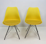 Set of 2 Yellow Eames-Inspired Shell Chairs with Cushioned Seats