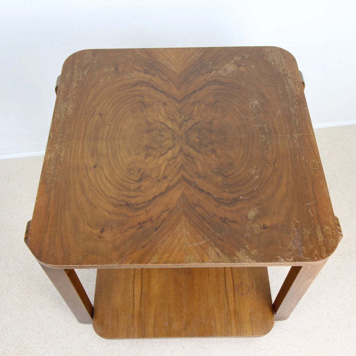 Art Deco Square Top Walnut Veneer Side Table