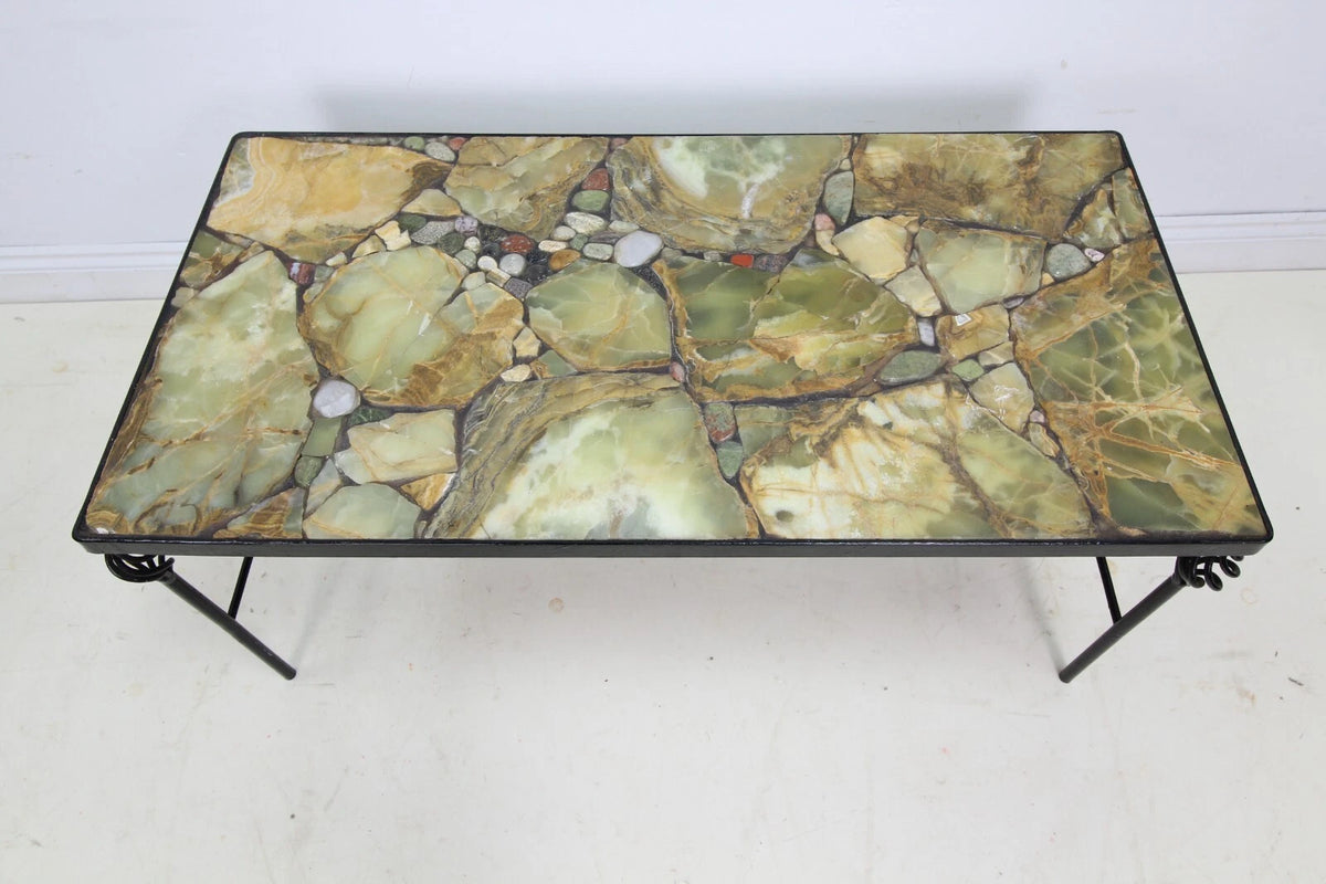 A Stone Top Metal Feet Coffee Table