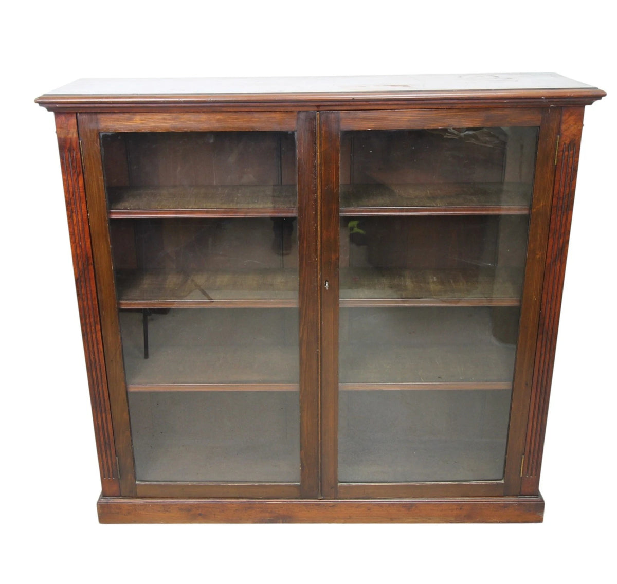 Antique Glass Front Bookcase Medium Height Adjustable Shelves Lockable