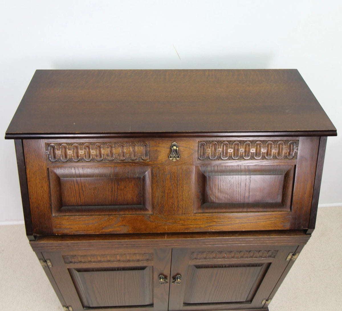 A Vintage Style Wood Effect Writing Bureau In Dark Finish