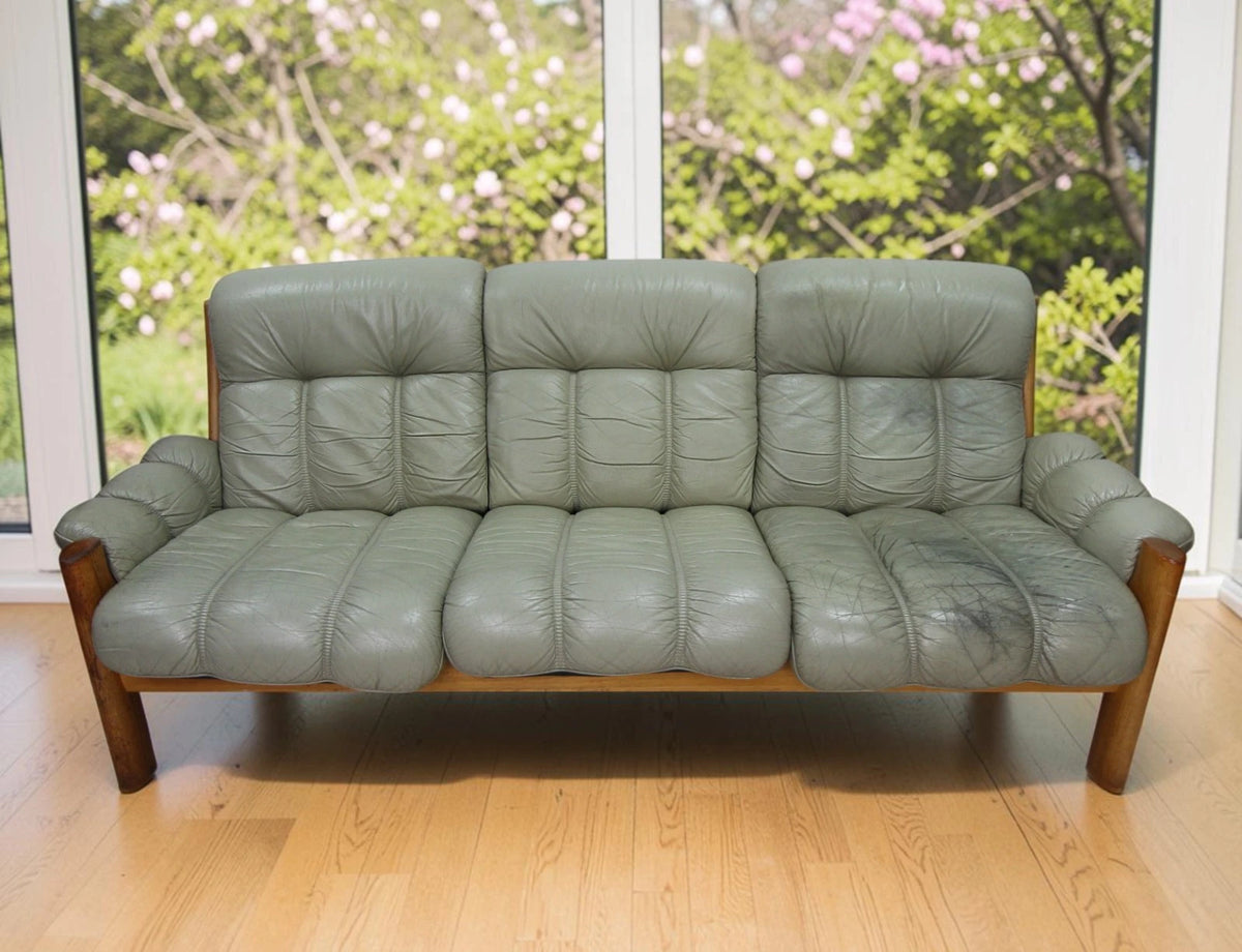 Ekornes Montana Green Leather 3 Seater Sofa - Made in Norway