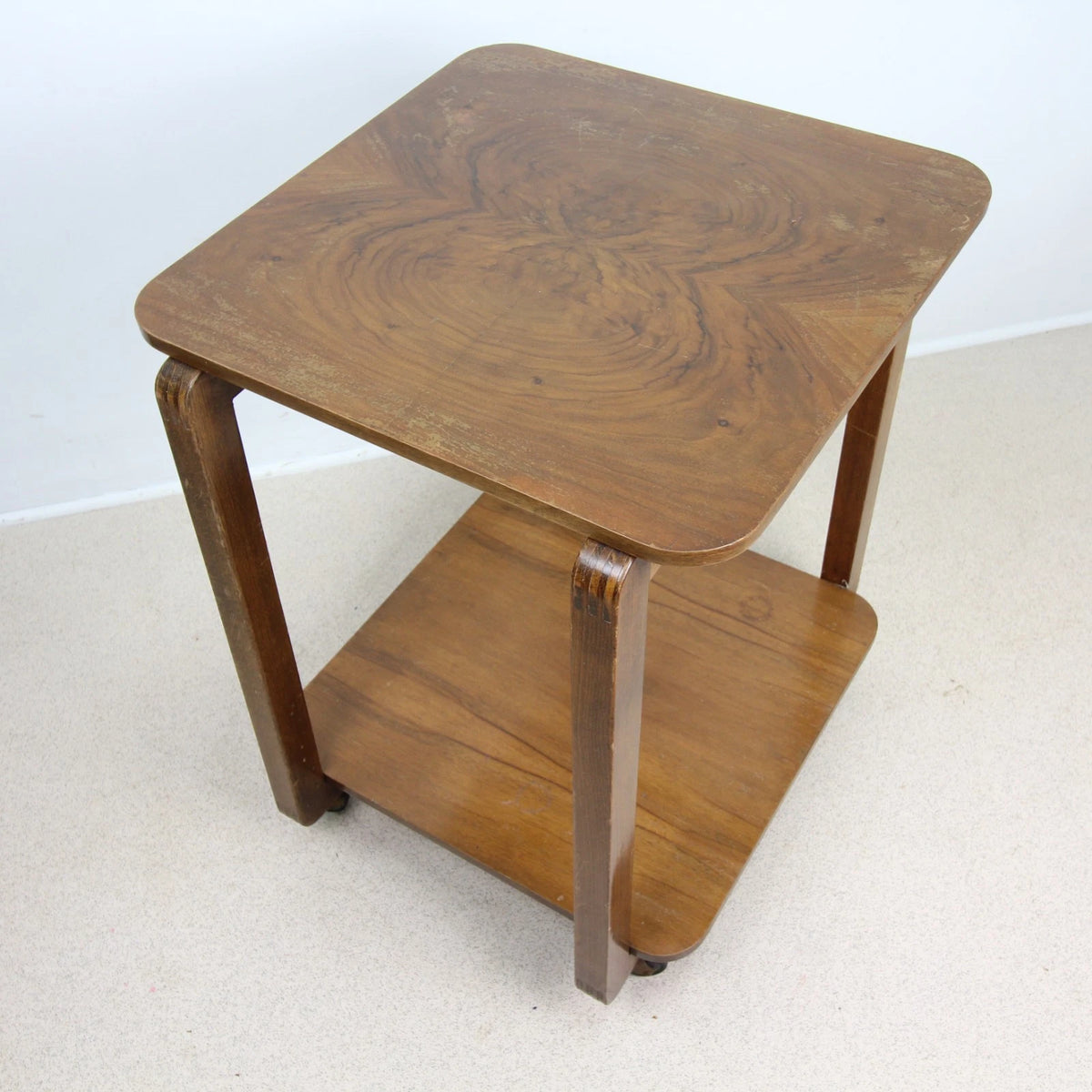 Art Deco Square Top Walnut Veneer Side Table