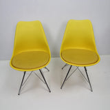 Set of 2 Yellow Eames-Inspired Shell Chairs with Cushioned Seats