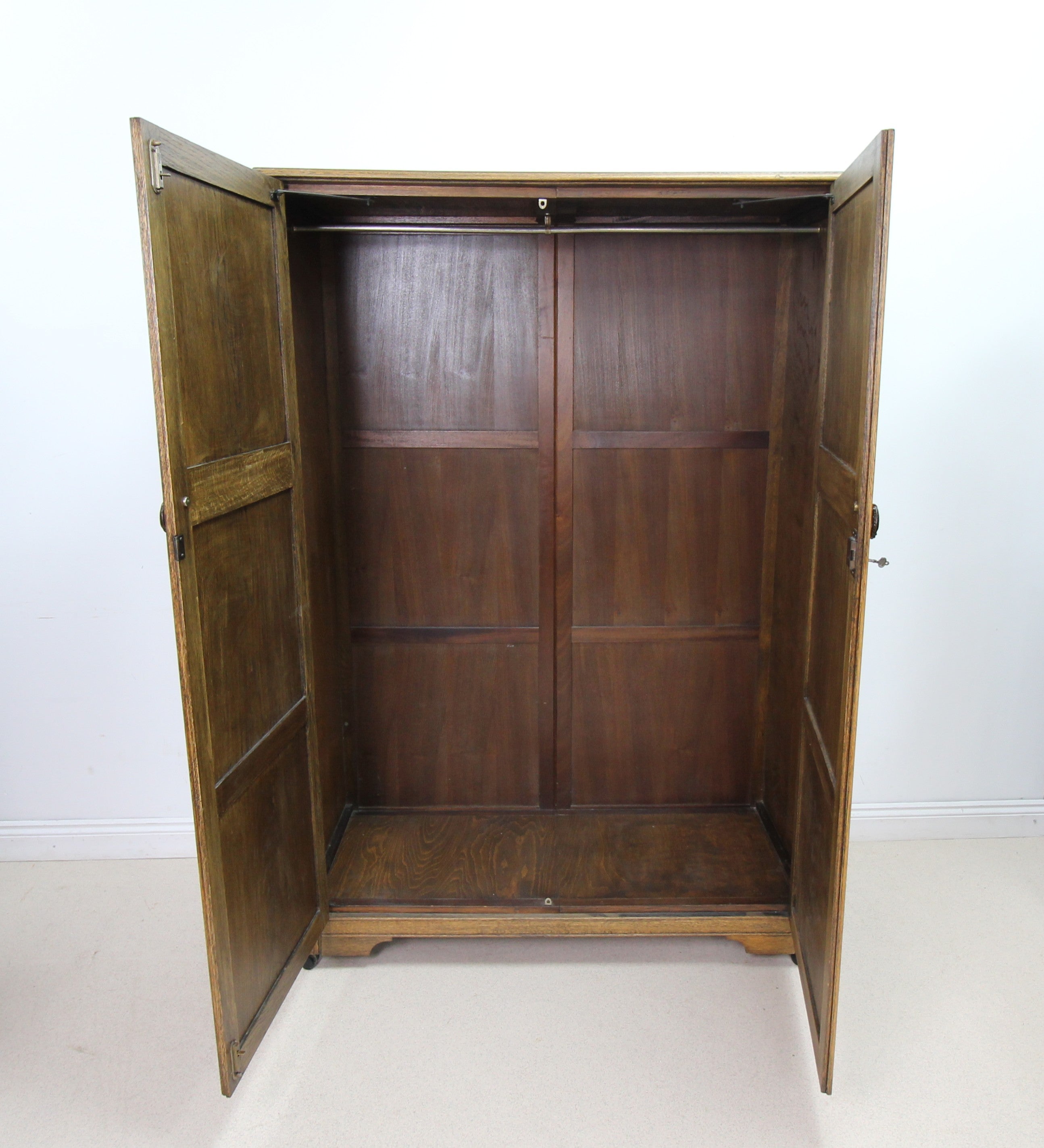 Vintage Old Charm Style Carved Oak Double Wardrobe