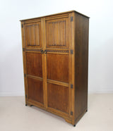 Vintage Old Charm Style Carved Oak Double Wardrobe