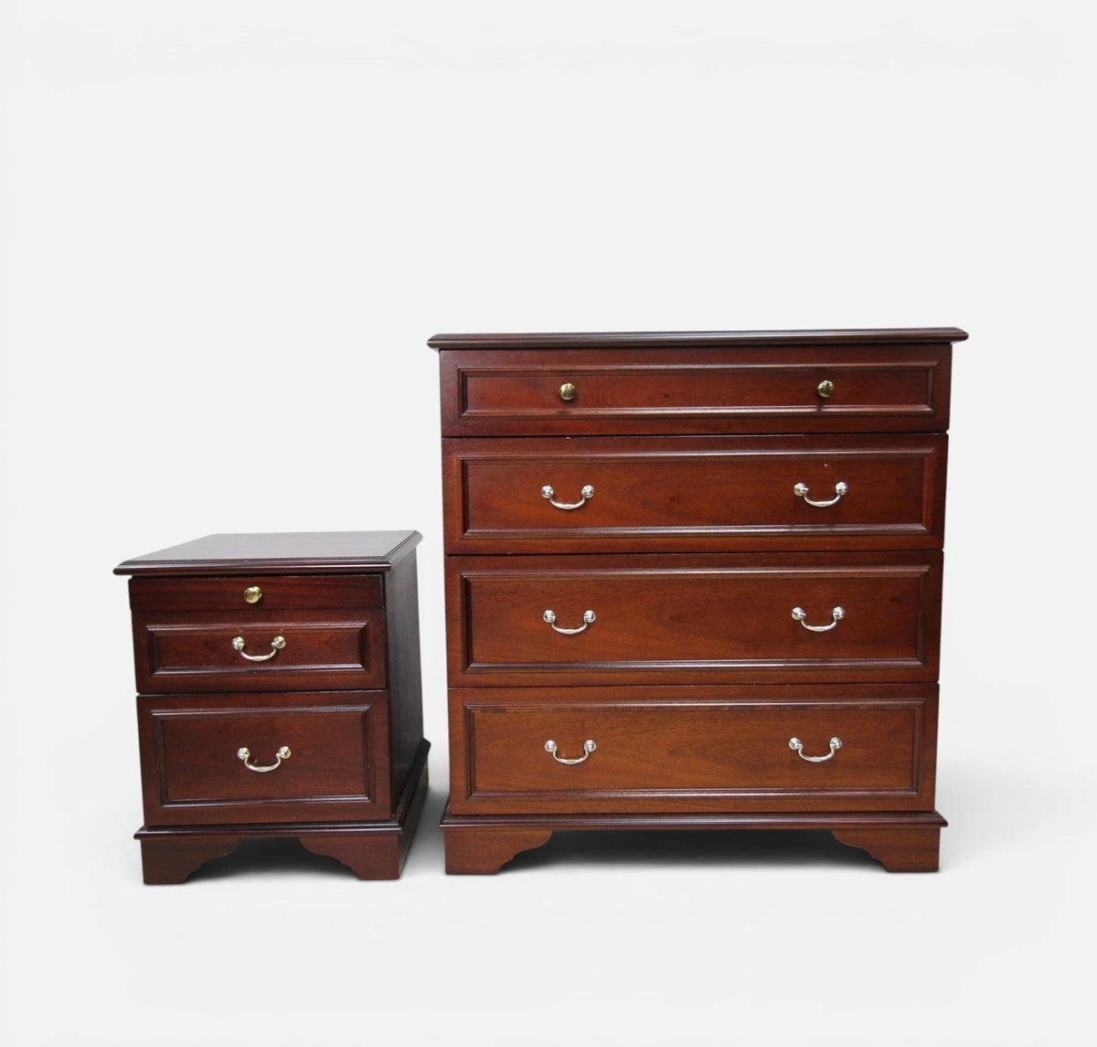 Stag dressing table with drawers matching mirror and bedside cabinet