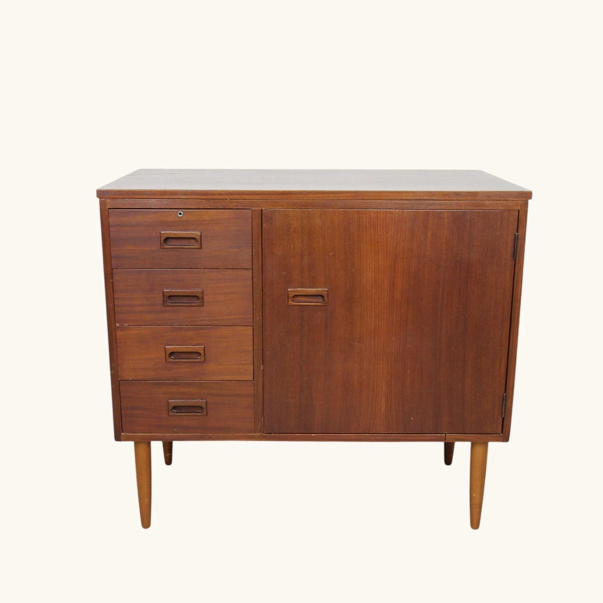 Small Danish Style Teak Cabinet with Cupboard & Drawers Ex Singer Sewing Machine