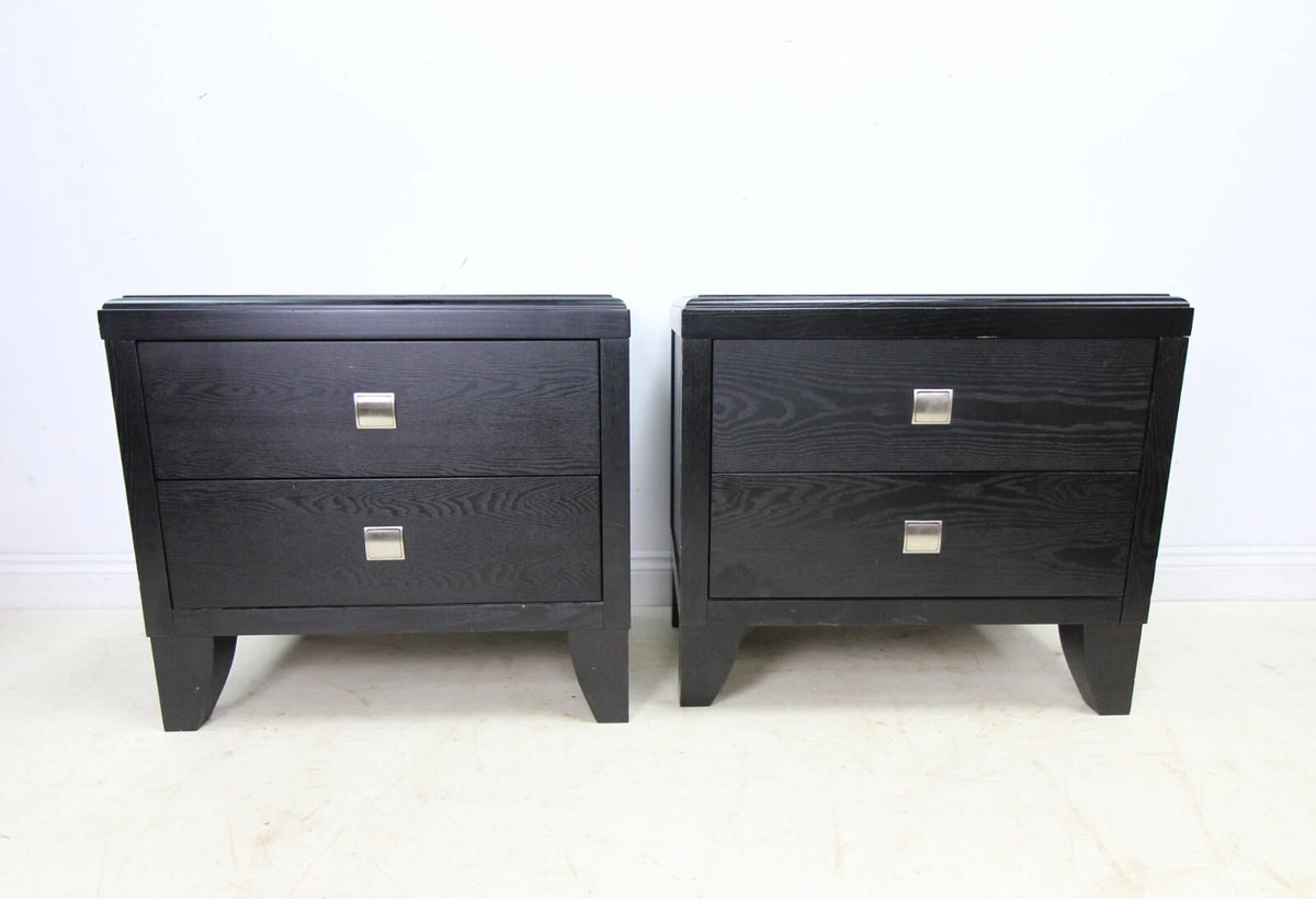 Pair of Black Ash Veneered Bedside Cabinets