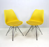 Set of 2 Yellow Eames-Inspired Shell Chairs with Cushioned Seats