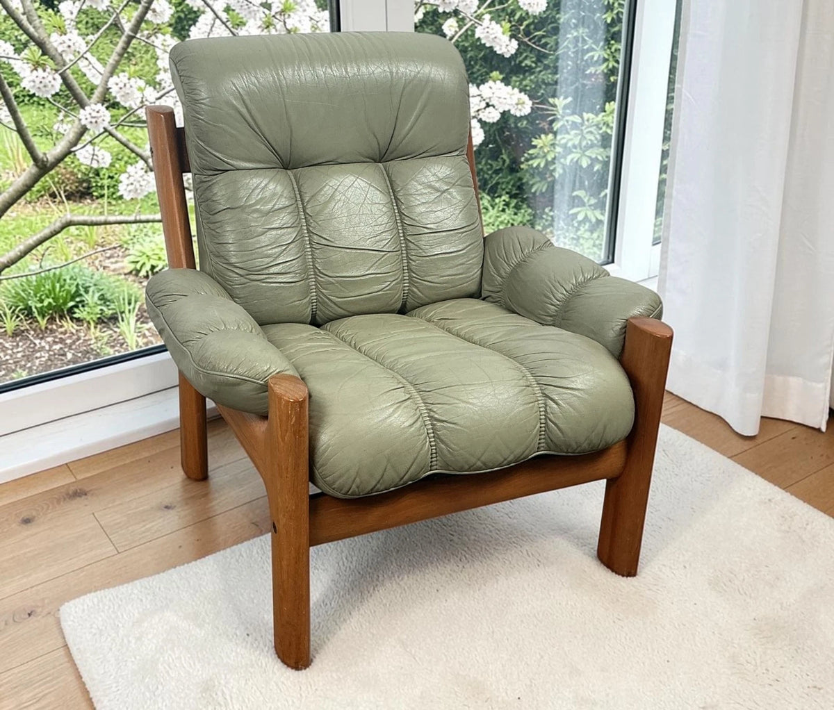 Vintage Ekornes Montana Green Leather Chair - Made in Norway