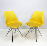 Set of 2 Yellow Eames-Inspired Shell Chairs with Cushioned Seats